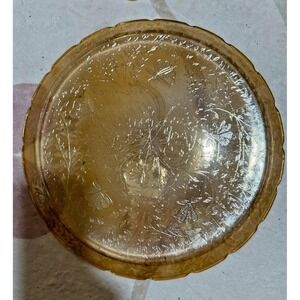 13-5/8" Jeannette Glass Iridescent Floragold Large Round Platter Flowers Foliage